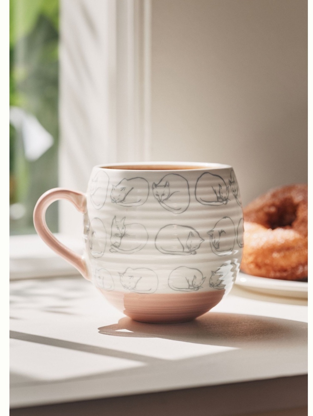 🐈Anthropologie Stoneware Mug Leah Reena Goren New Cats Sleeping Cat White Gray